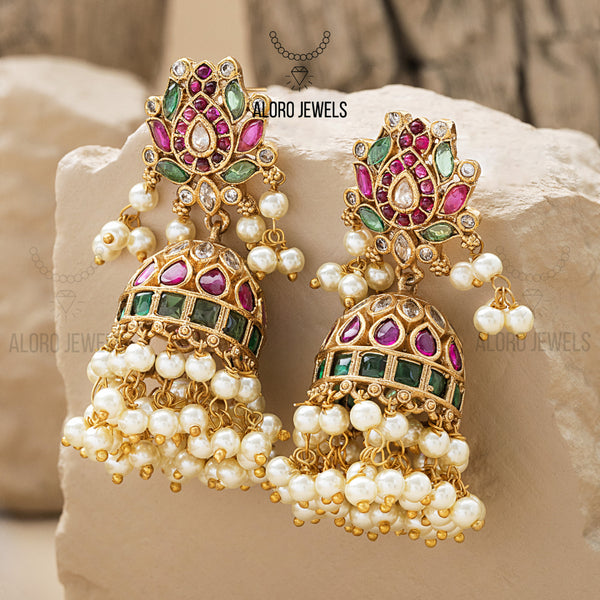 Gold Plated Lotus Jhumki Earrings