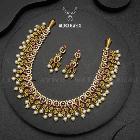 Gold Plated Jadau Necklace with Earrings