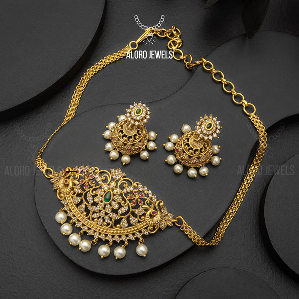 Gold Plated Choker With Jhumki Earrings