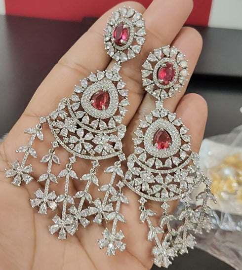 Rhodium Plated Diamond Look Chandelier Earrings