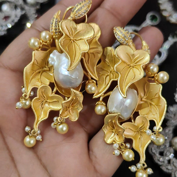 Gold Plated Natural Pearl Studded Statement Earrings