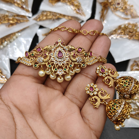 Gold Plated Peacock Choker With Jhumki