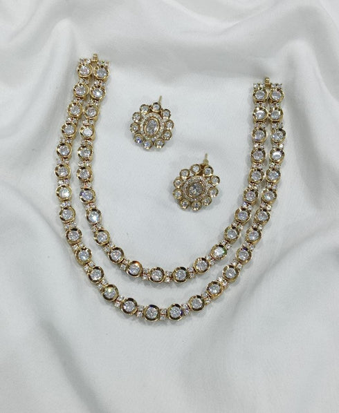 Gold Plated American Diamond Kundan Necklace